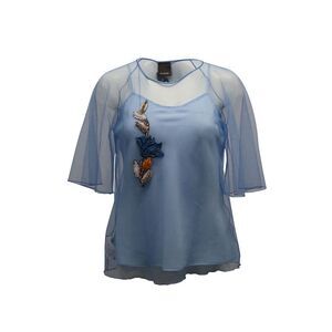 Pinko Floral Beaded Blouse in Light Blue Silk Blend